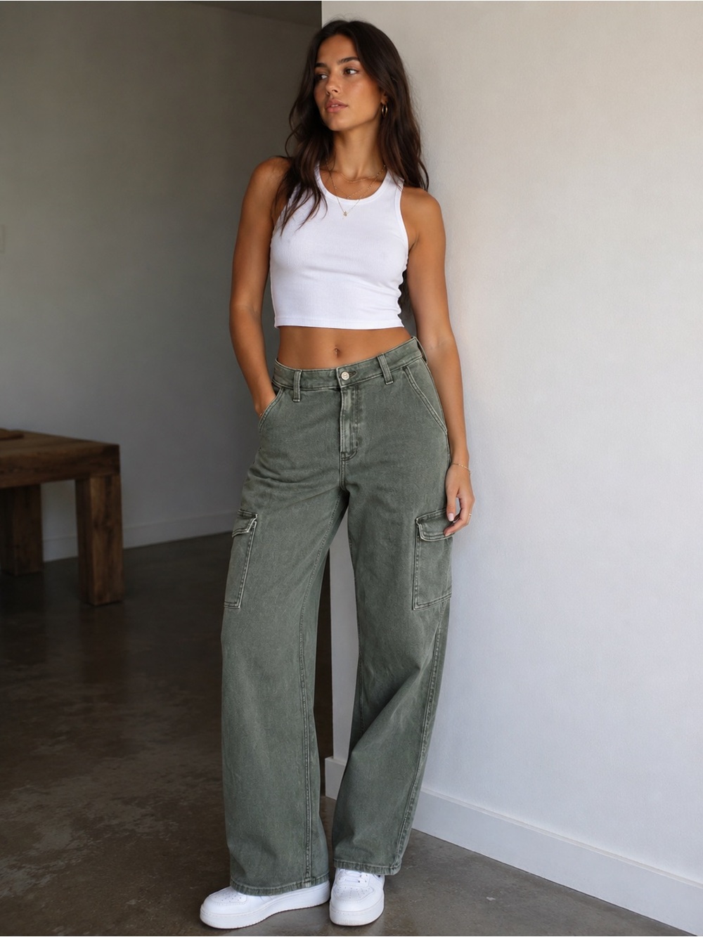 Hollister High-Waist Olive Cargo Pants